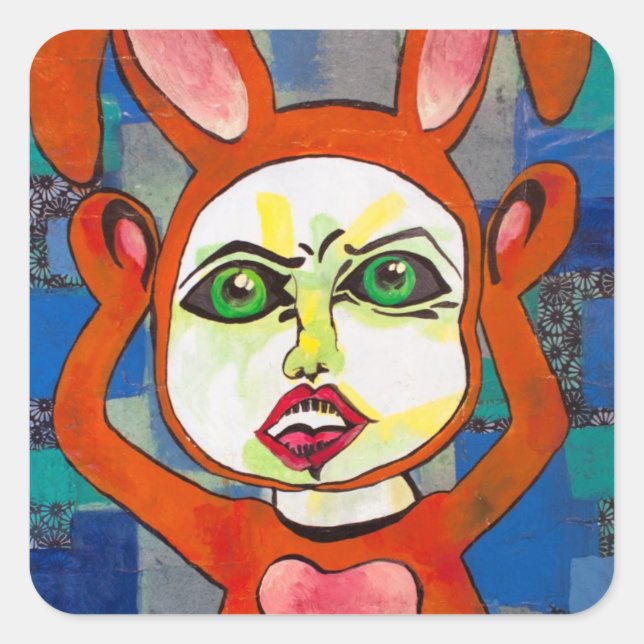 Sticker Carré Huez l'autocollant d'ami de lapin (Devant)