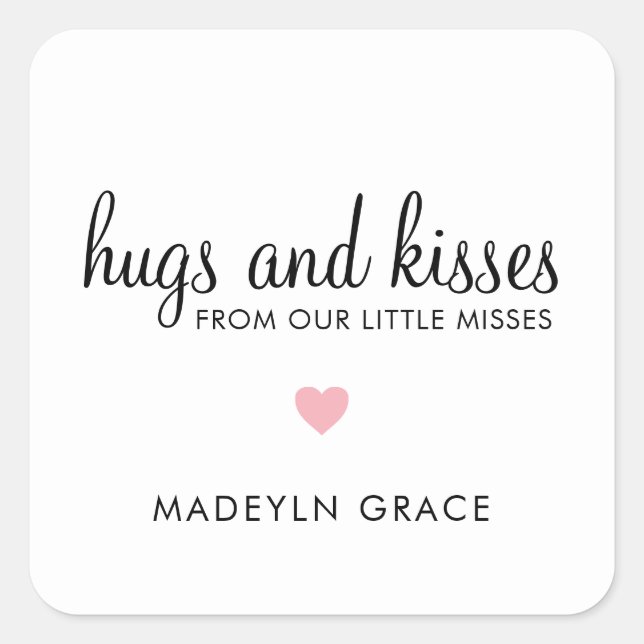 Sticker Carré Hugs et baisers Coeur rose Fille mignonne Baby sho (Devant)
