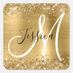 Sticker Carré Huile d'or Glitter Monogramme noir et blanc