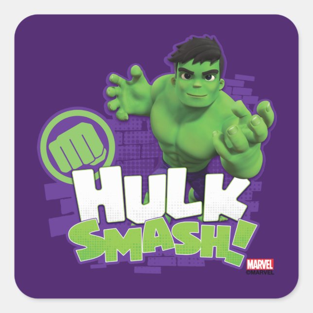 Sticker Carré HULK SMASH ! Graphique de caractères (Devant)