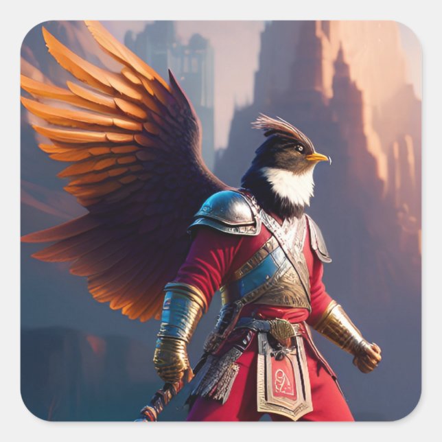 Sticker Carré humanoïde d'oiseaux avec l'équipement de guerrier  (Devant)