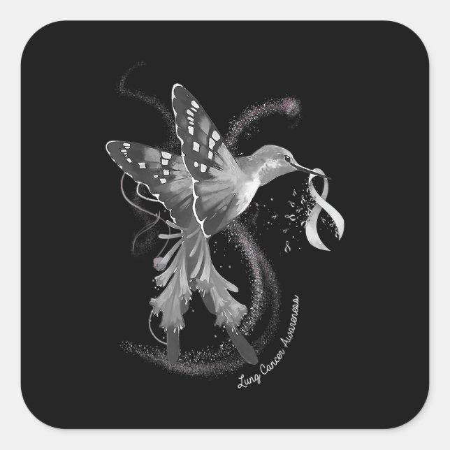 Sticker Carré Hummingbird Holding White Ribbon Lung Cancer Aware (Devant)