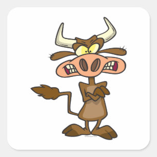 Sticker Carré humoriste ridicule dessin de vache en colère