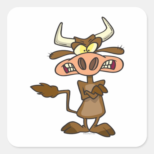 Sticker Carré humoriste ridicule dessin de vache en colère (Devant)