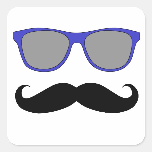 Sticker Carré Humour de moustache et lunettes de soleil bleues (Devant)