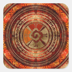 Sticker Carré Hunab Ku symbole maya Brûlé orange et or