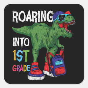 Sticker Carré Hurlement en 1re année Dinosaure Rentrée scolaire
