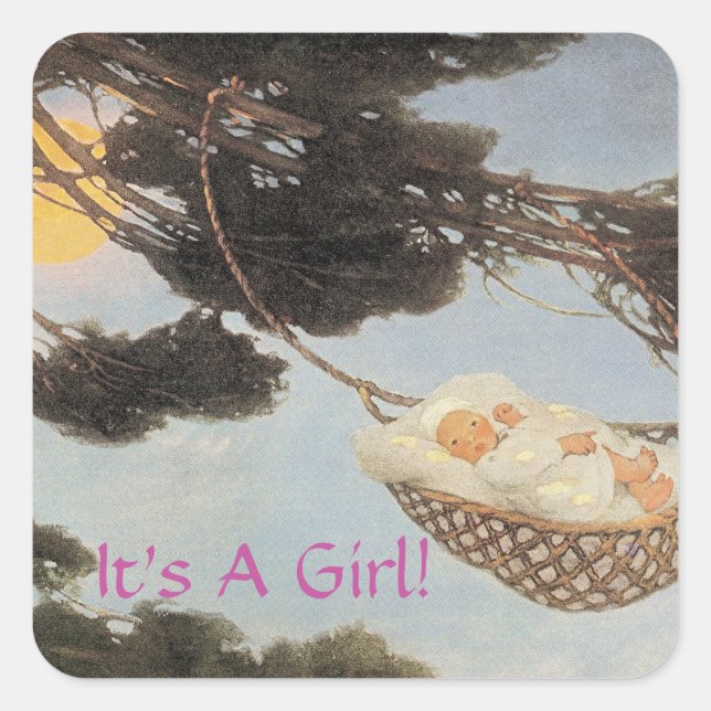 Sticker Carré Hush-a-Bye, Baby Nursery Rhyme Baby Girl (Devant)