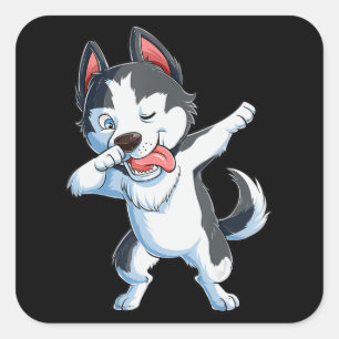 Sticker Carré Husky   Dabbing Siberian Husky Lover Boys Kids Dab