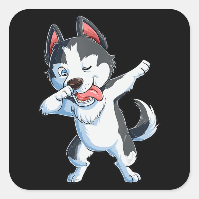 Sticker Carré Husky | Dabbing Siberian Husky Lover Boys Kids Dab (Devant)