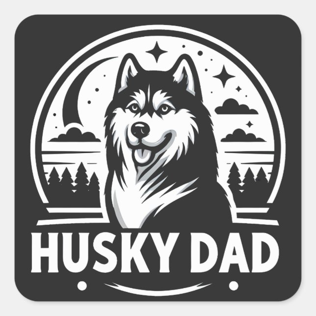 Sticker Carré Husky Dad Gift Chien Propriétaire Sibérien Huskies (Devant)