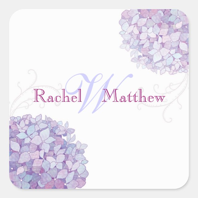 Sticker Carré Hydrangea tendance Mariage Couple Monogram (Devant)