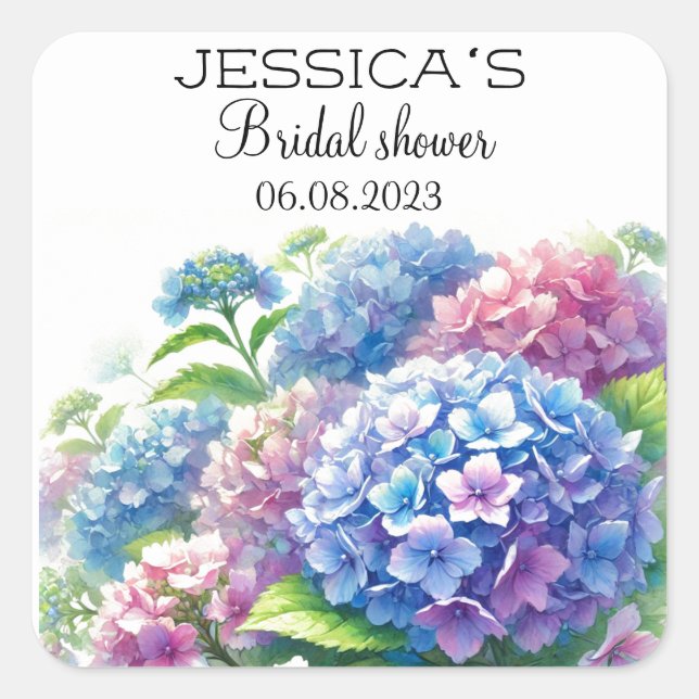 Sticker Carré Hydrangeas Fleurs Bleues Fête de Mariage (Devant)