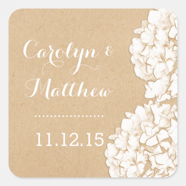 Sticker Carré Hydrangeas Rustique Mariage Floral Favoriser (Devant)