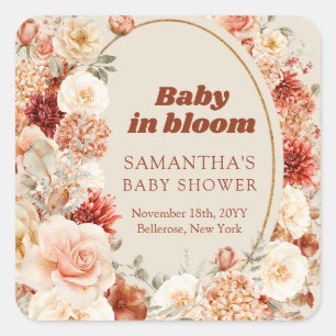 Sticker Carré Hydrangée en cuivre tendance et rose automne Baby 