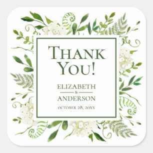 Sticker Carré Hydrangées blanches Merci Mariage Floral