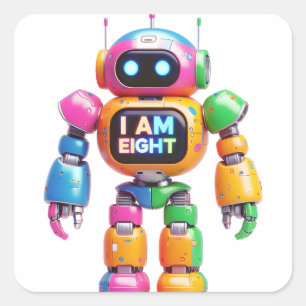 Sticker Carré I Am Eight Robot for Kids 8th Birthday Robot Boy