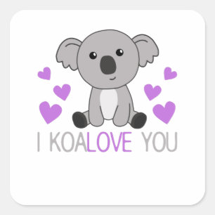 Sticker Carré I Koalove You Cute Koala Avec Coeurs mignons Anima