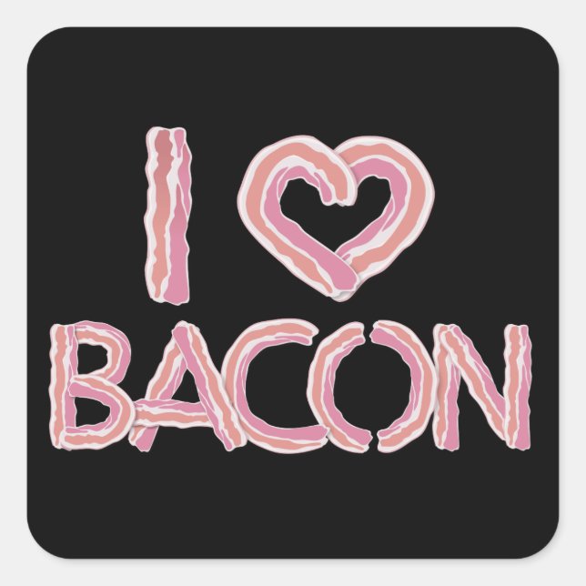 Sticker Carré I Love Bacon (Devant)