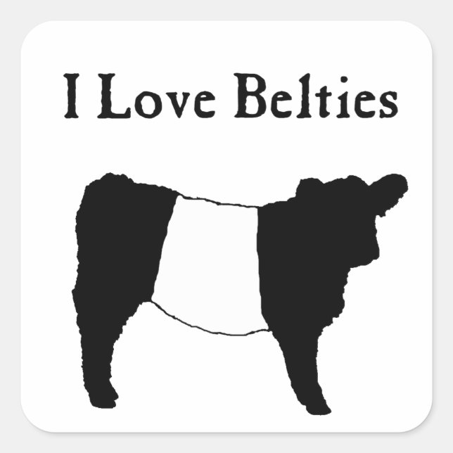 Sticker Carré I Love Belties - Black White Belt Galloway Cows (Devant)