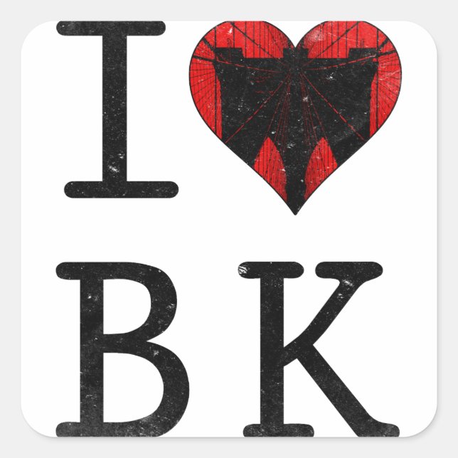 Sticker Carré I Love Brooklyn BK NYC (Devant)