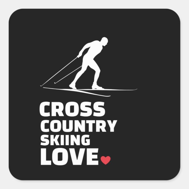 Sticker Carré  I love cross country skiing Stylish cross (Devant)