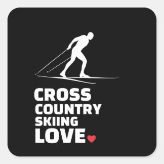 Sticker Carré  I love cross country skiing Stylish cross