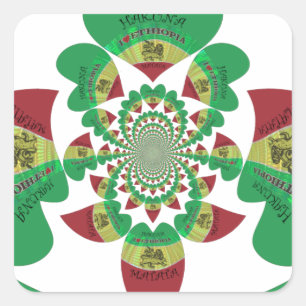 Sticker Carré I Love Ethiopia Kaleidoscope - Heartfeel Rasta Art