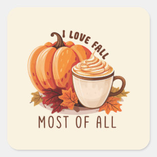 Sticker Carré I Love Fall - Citrouille et Citrouille Spice Latte