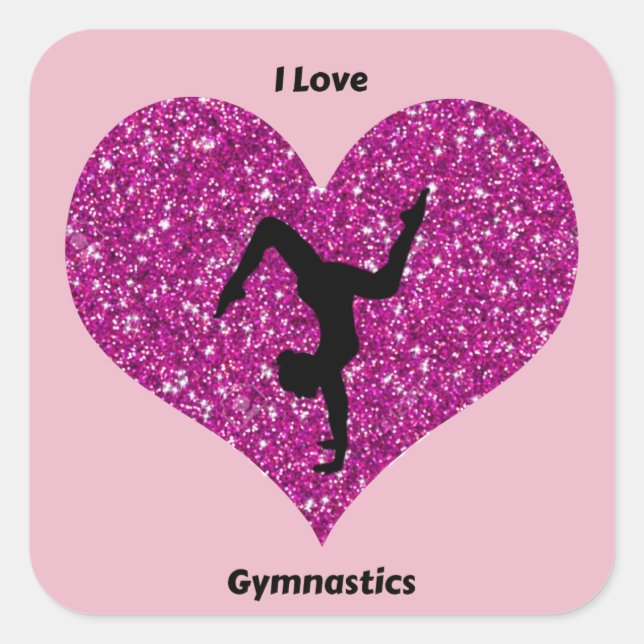 Sticker Carré I Love Gymnastique Parties scintillant Coeur Stick (Devant)