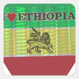 Sticker Carré I Love Heart Ethiopie : Drapeau Art Motif