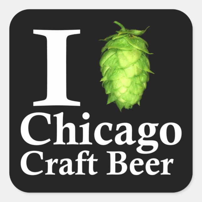 Sticker Carré I love (hop) Chicago Craft Beer (Devant)