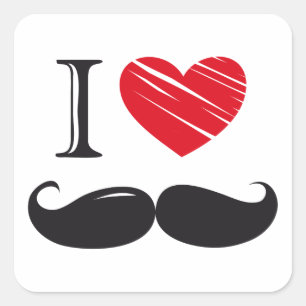 Sticker Carré I Love MUSTACHE Nr 1