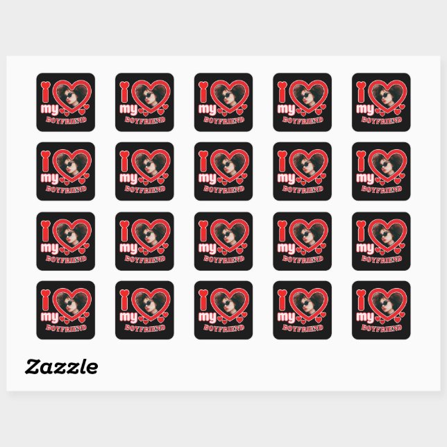 Sticker Carré I Love My Boyfriend Photo personnalisée (Feuille)