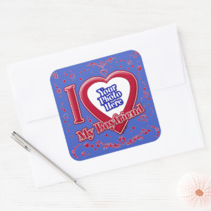 Sticker Carré I Love My Boyfriend Photo Red Hearts Deep Royal Bl