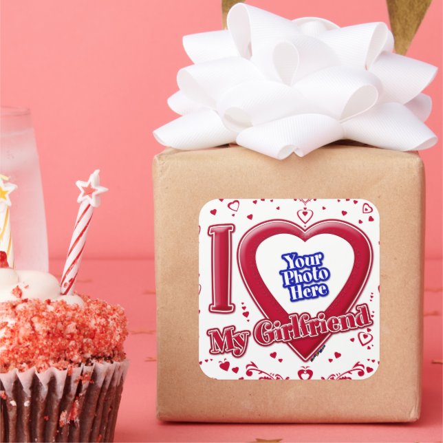 Sticker Carré I Love My Girlfriend Photo Coeurs rouges (Fête)