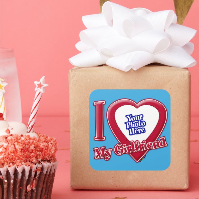 Sticker Carré I Love My Girlfriend Photo Red Heart Turquoise (Fête)