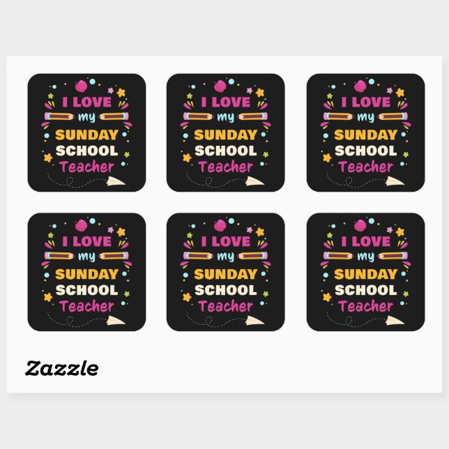 Sticker Carré I Love My Sunday School Teacher - Christian Church (Feuille)