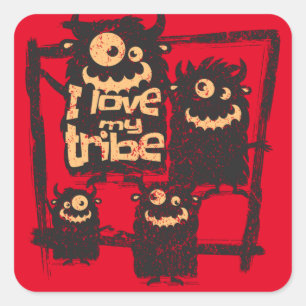Sticker Carré I Love My Tribe Funny Famille Monstre Halloween
