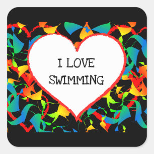 Sticker Carré I Love Natation Sports Editable Moderne Abstrait