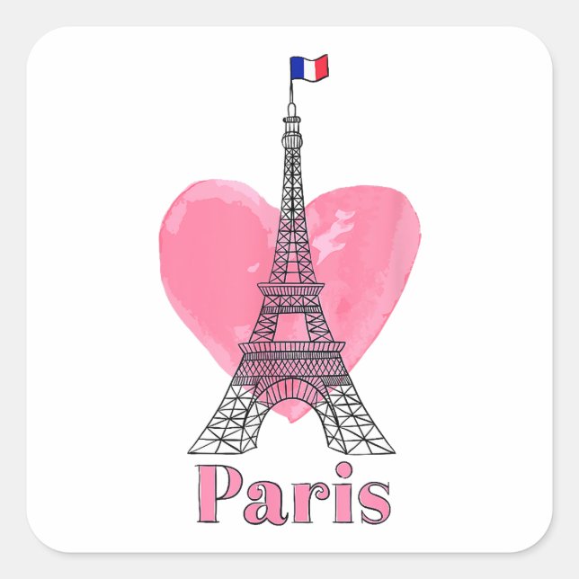 Sticker Carré I Love Paris Tour Eiffel France Cadeau (Devant)