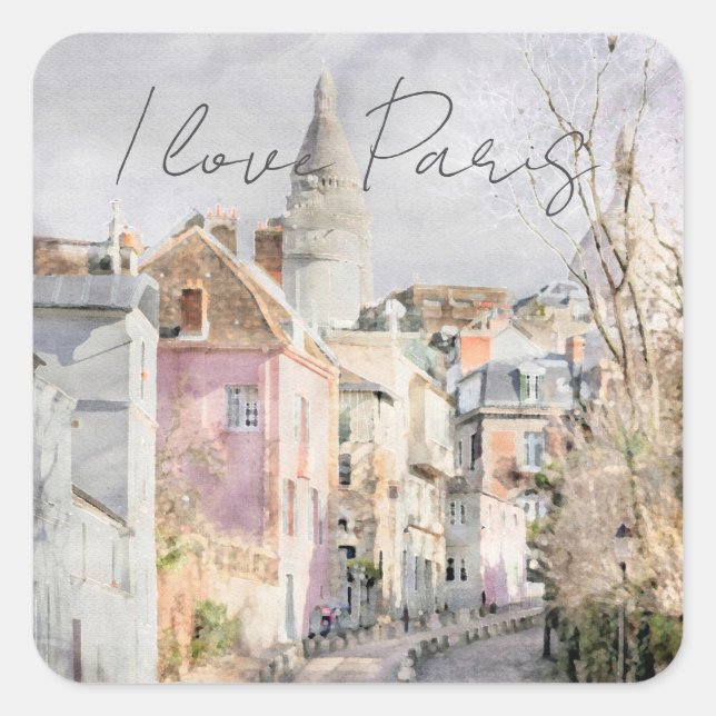Sticker Carré I Love Paris Village Street (Devant)