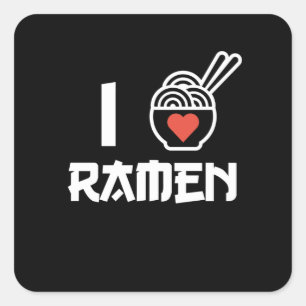 Sticker Carré I Love Ramen Anime Kawaii Ramen Noodles Lover Grap