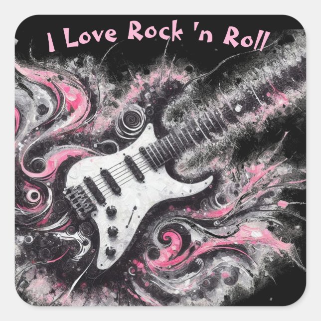 Sticker Carré I Love Rock N Roll Guitare Électrique Peinture (Devant)