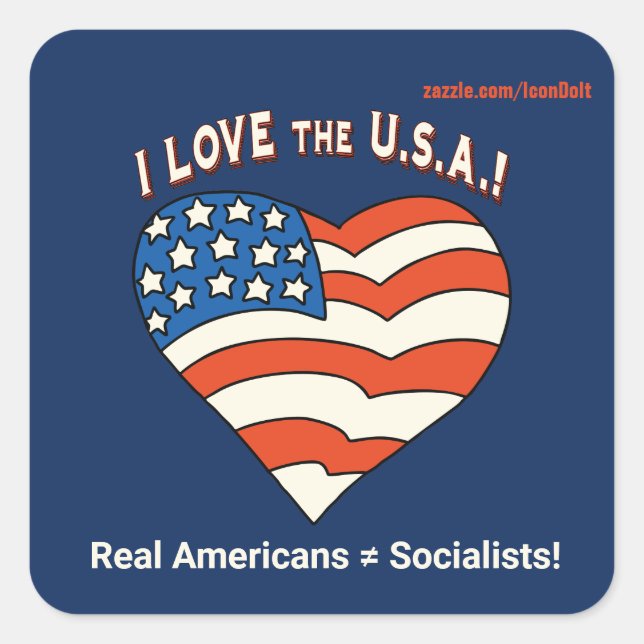 Sticker Carré I Love The USA Personnalisé (Devant)