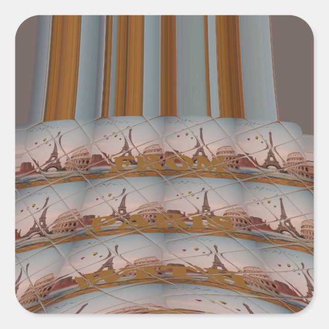 Sticker Carré I Love Tour Eiffel Paris Avec amour bleu ciel colo (Devant)