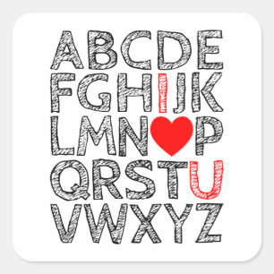 Sticker Carré I Love You Alphabet lettres Chalk Textured