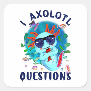 Sticker Carré I Questions Axolotl, Lunettes de soleil Axolotl Bl