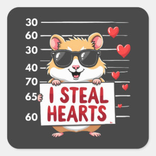 Sticker Carré I Steal Hearts Hamster Lover Saint-Valentin