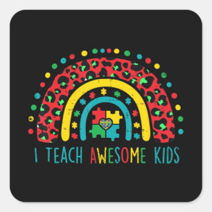 Sticker Carré I Teach Awesome Kids Shirt Autism Aware Puzzle